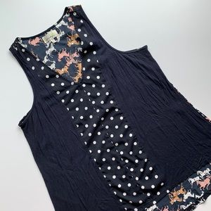 Anthropologie Porridge long v-neck tank top horse & polka dot shirt large